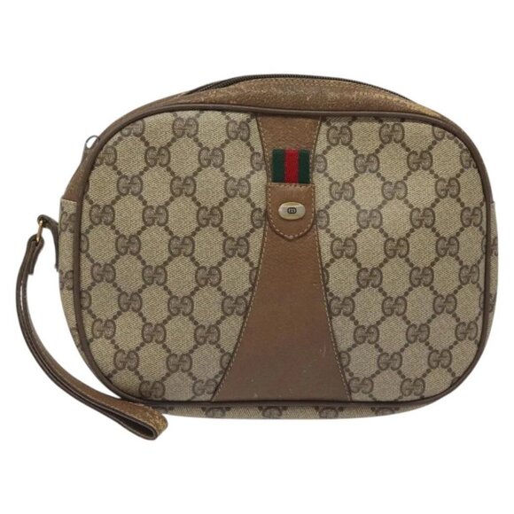 GUCCI GG Supreme Web Sherry Line Clutch Bag PVC Beige - Picture 2 of 15